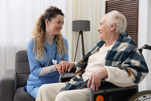 Care specialist walking with a Veteran